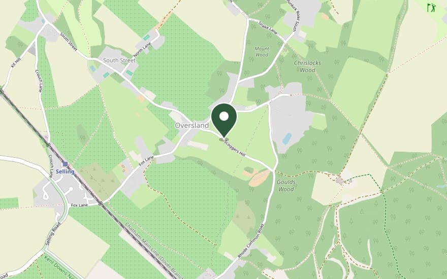 Map showing the field on Scoggers Hill, just east of Oversland, between Boughton under Blean and Selling